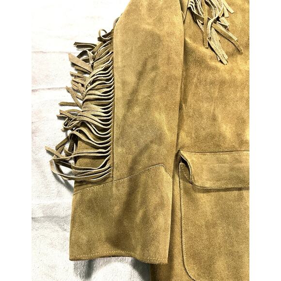 J. Peterman Frontiersman Brown Suede Men’s XXL Fringe Leather Western Jacket VTG - Picture 6 of 16